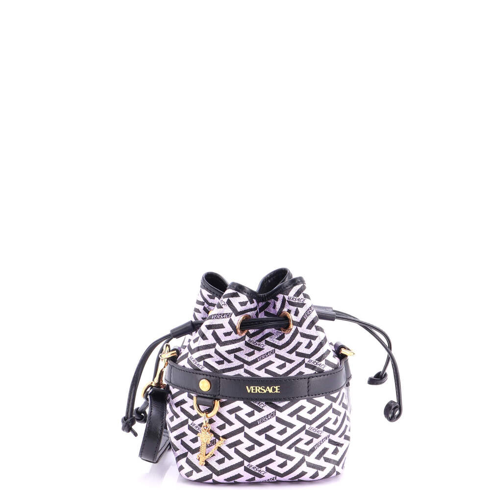 Versace Mini La Greca Bucket Bag Printed Coated Canvas